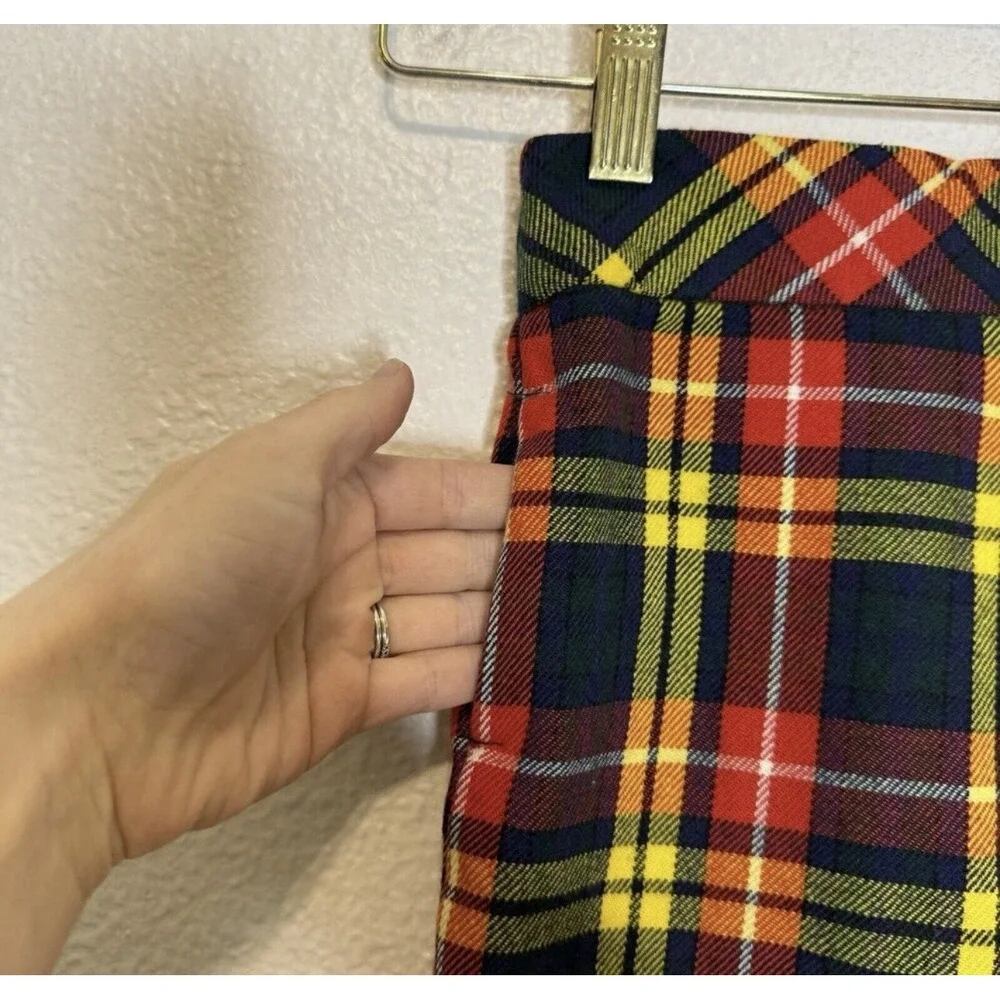 Saks Fifth Avenue Kids Plaid Pants Wool Blend 70s Groovy Fall Red Yellow Holiday